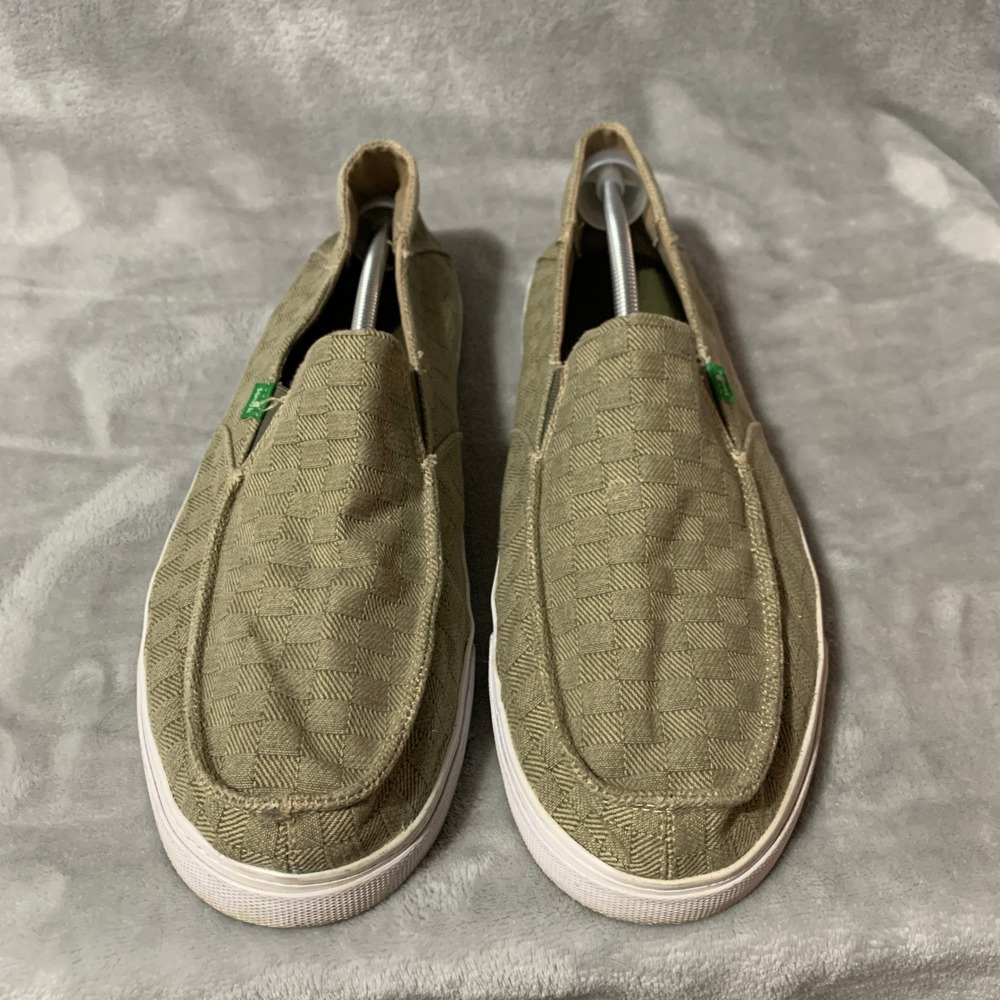 Sanuk Men's Sideline Checked Slip On Loafer Shoes Size 14Sage‎ Green Weave